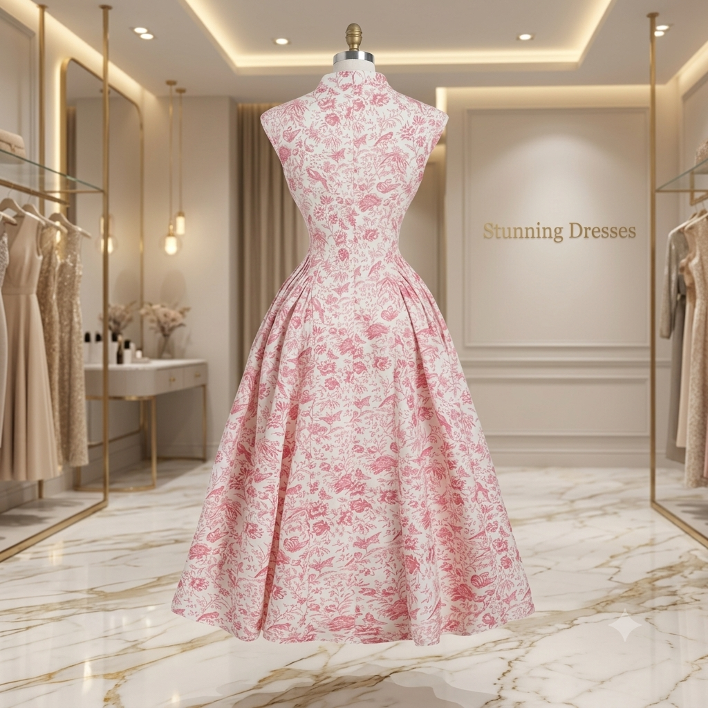 SDD4003 Elegant White & Blue Floral Summer Dress – Chinese Style Buckle Detail Wedding Guest Midi Dress UK
