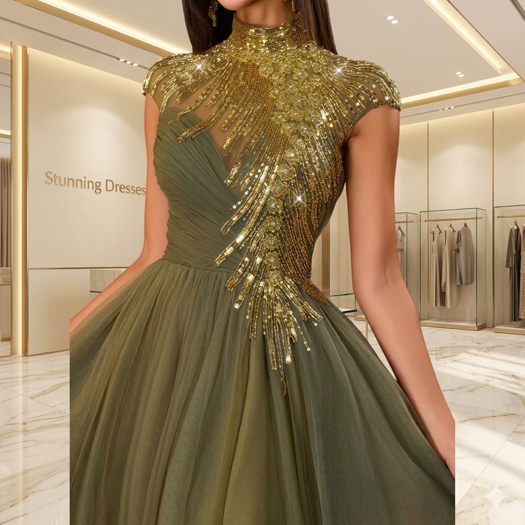 SDE3230 Elegant Chinese Style Beaded Embroidery Evening Dress – Luxury Long Wedding & Party Gown for Women