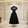 SDD4005 Women's Pink Lace Patchwork Midi Dress – Stand Collar Petal Sleeve Tie Waist Dress UK