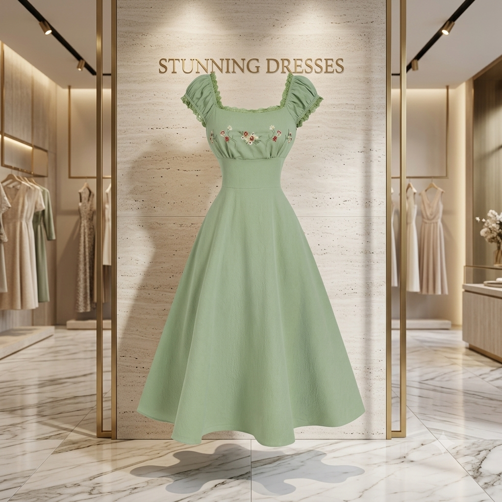 SDD4006 Women's Black Embroidered Shell Sleeve Midi Dress – Vintage Wedding Guest Dress UK