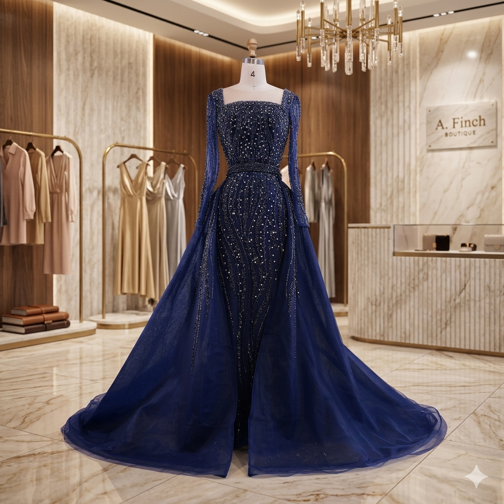 SDE5005 Stunning Arabic Green Overskirt Mermaid Beaded Evening Dress Luxury Gown for Formal Occasion | Custom Made