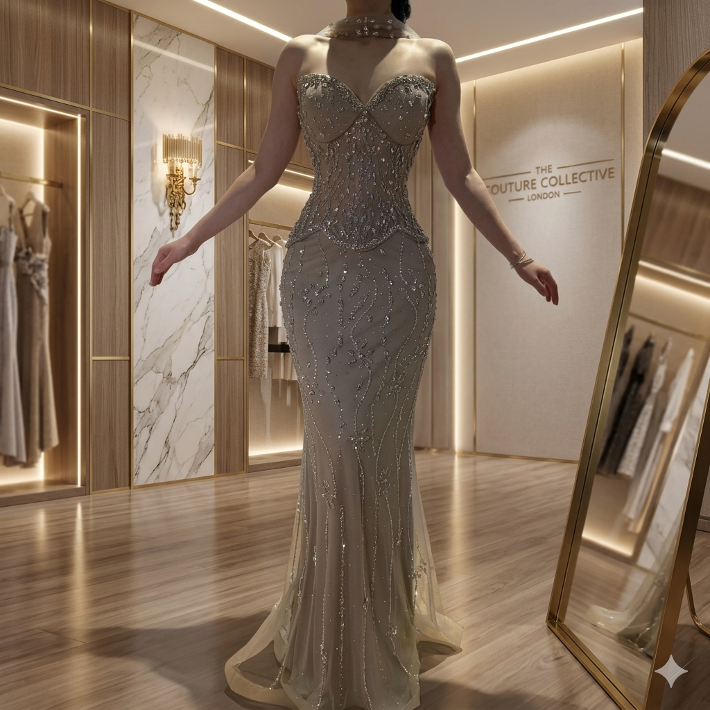 SDE5006 Stunning Luxury Nude Beaded Mermaid Evening Dress for Women Pa – Stunning Dresses