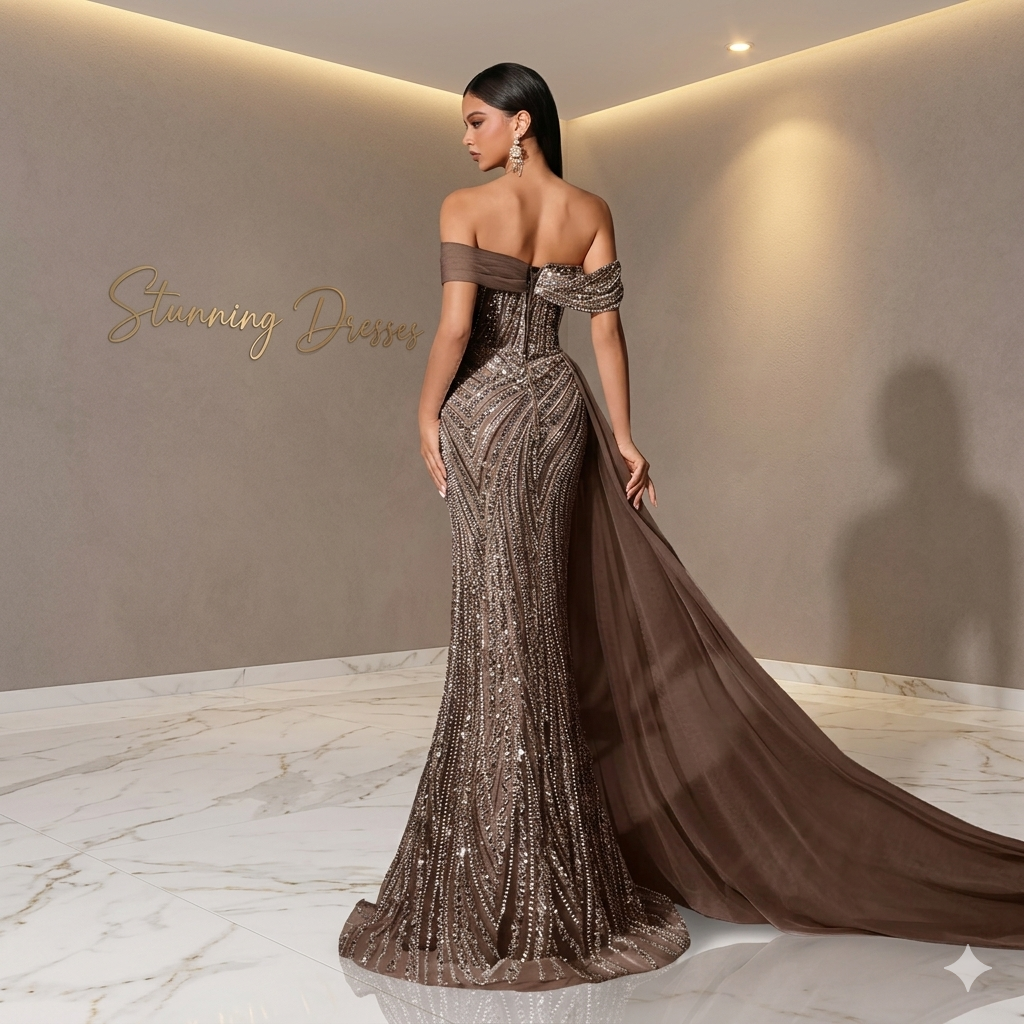SDE3231 Fairy Style Pink Sequin Mermaid Evening Dress – Off Shoulder High Slit Wedding & Party Gown for Women