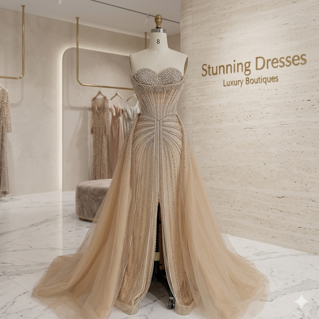 SDE5013 Luxury Pink Crystal Beaded Saudi Mermaid Evening Dress with Overskirt