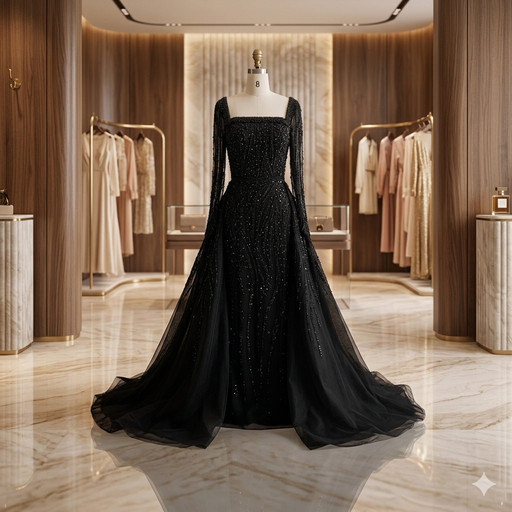 SDE5005 Stunning Arabic Green Overskirt Mermaid Beaded Evening Dress Luxury Gown for Formal Occasion | Custom Made