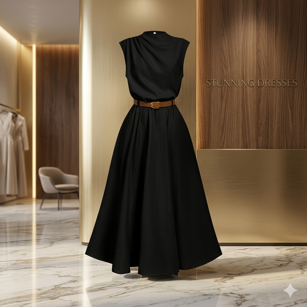SDD4002 Women's Solid Color Sleeveless Belted Midi Dress – Olive Green Casual Summer Dress UK