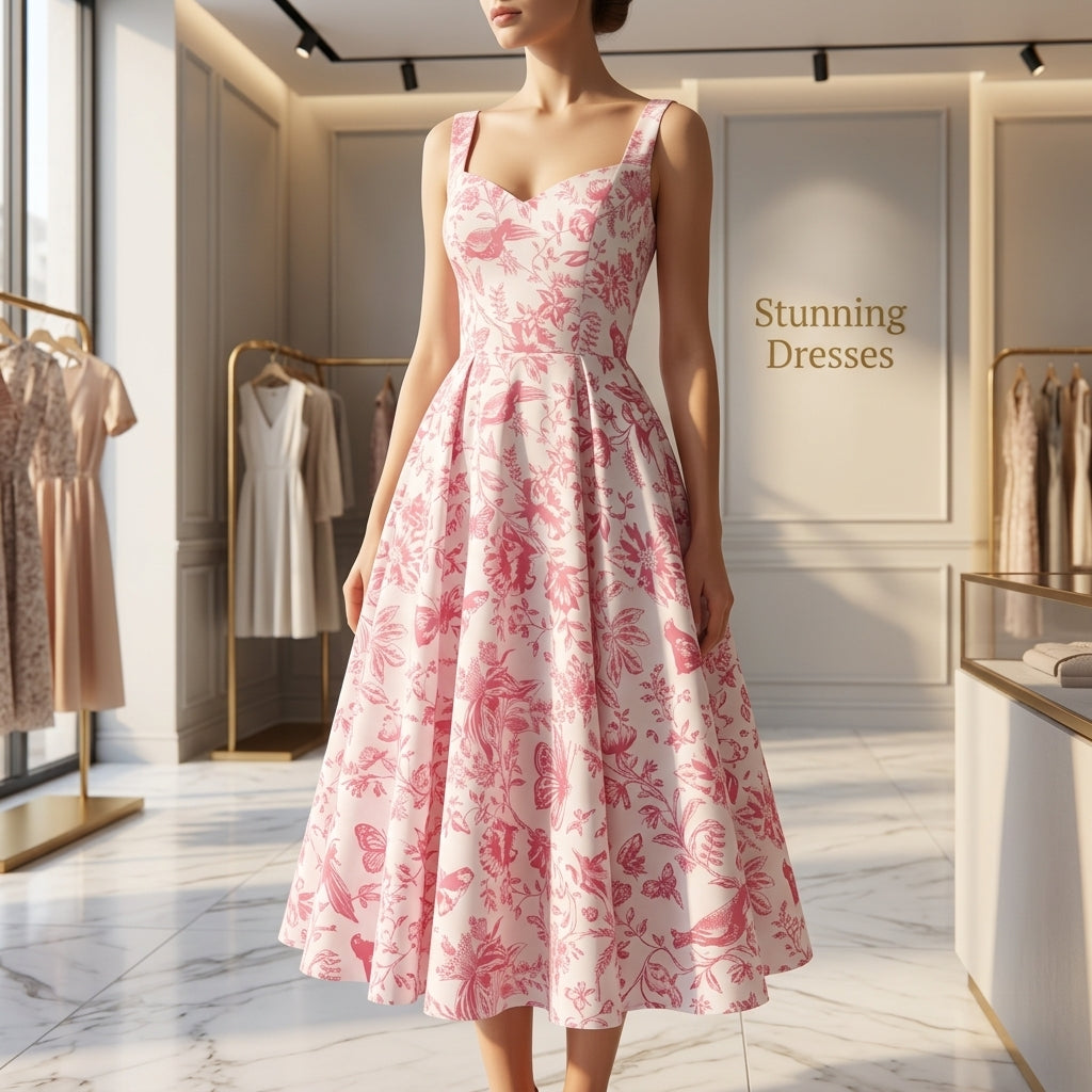 SDD4003 Elegant White & Blue Floral Summer Dress – Chinese Style Buckle Detail Wedding Guest Midi Dress UK