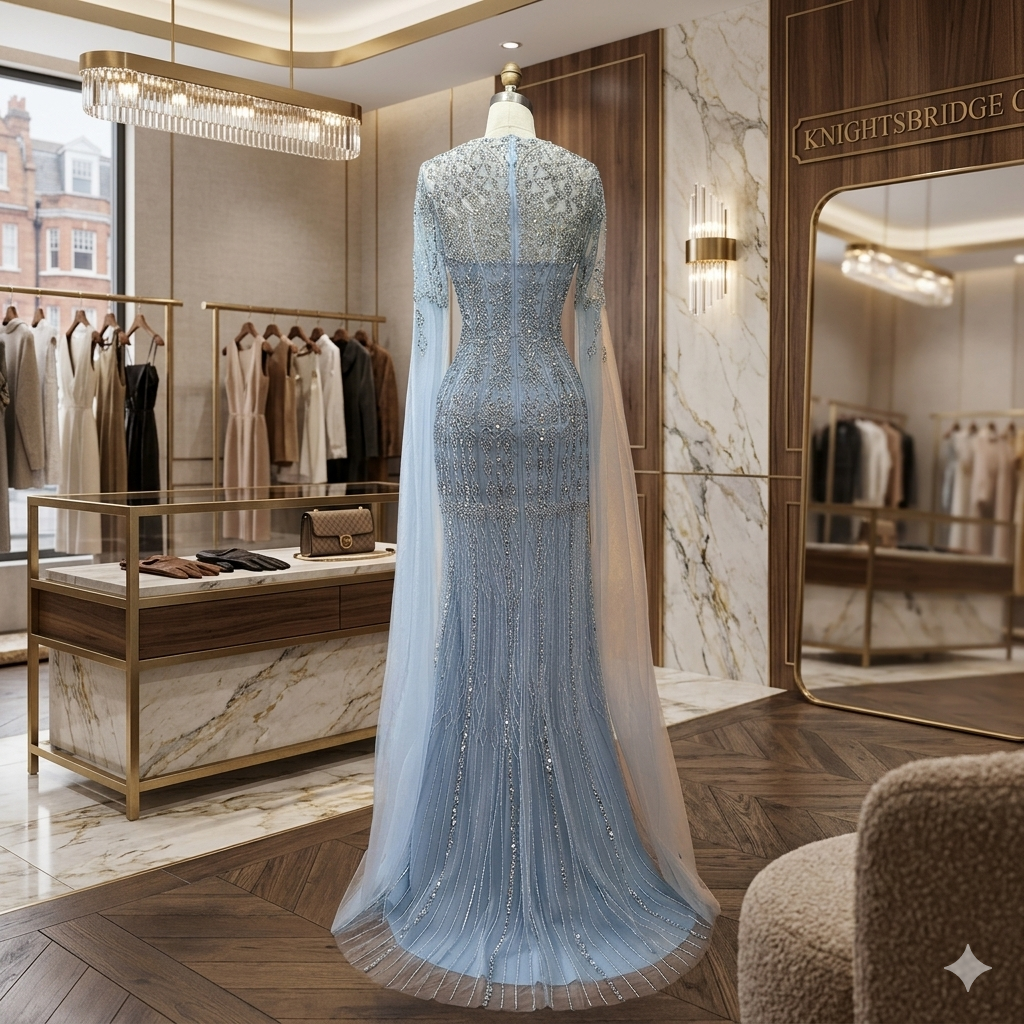 SDE5007 Luxury Saudi Arabia Caramel Mermaid Evening Gown with Cape Sleeves | Formal Dress