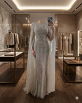 SDE5007 Luxury Saudi Arabia Caramel Mermaid Evening Gown with Cape Sleeves | Formal Dress