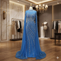SDE5002 Luxury Nude Cape Sleeve Mermaid Lace Evening Dress – Beaded Dubai Wedding & Party Gown