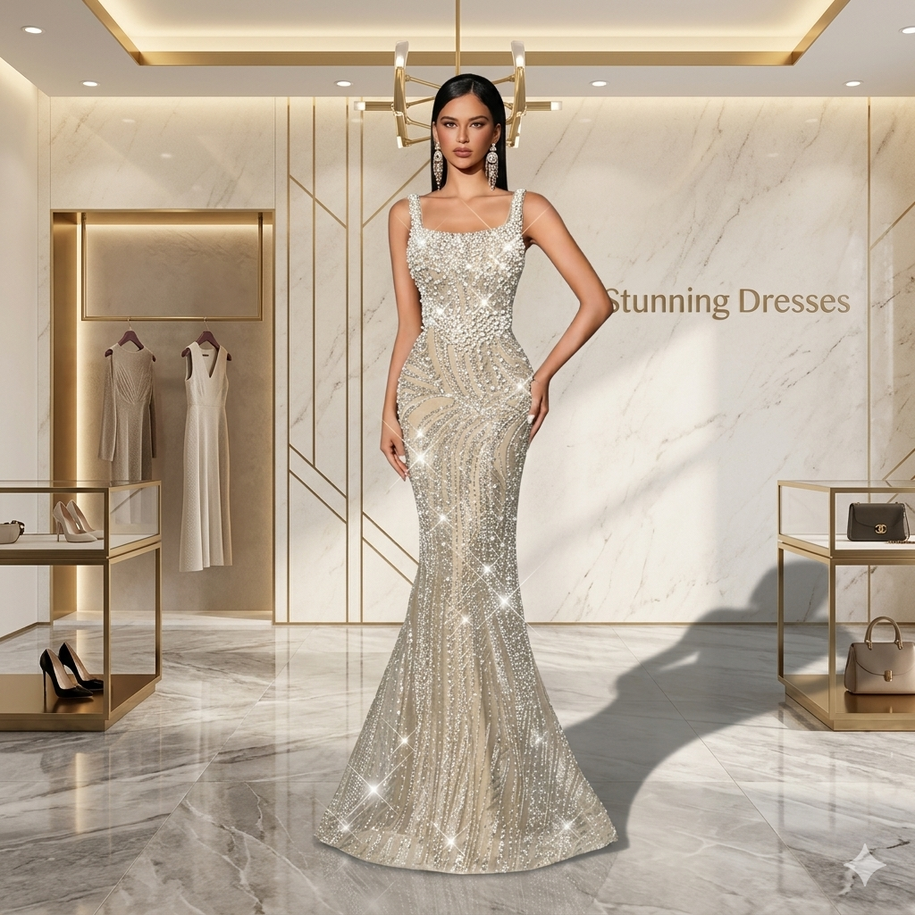 Luxury Sequin Beaded Backless Mermaid Dress – Elegant Sleeveless Wedding & Spring Party Gown