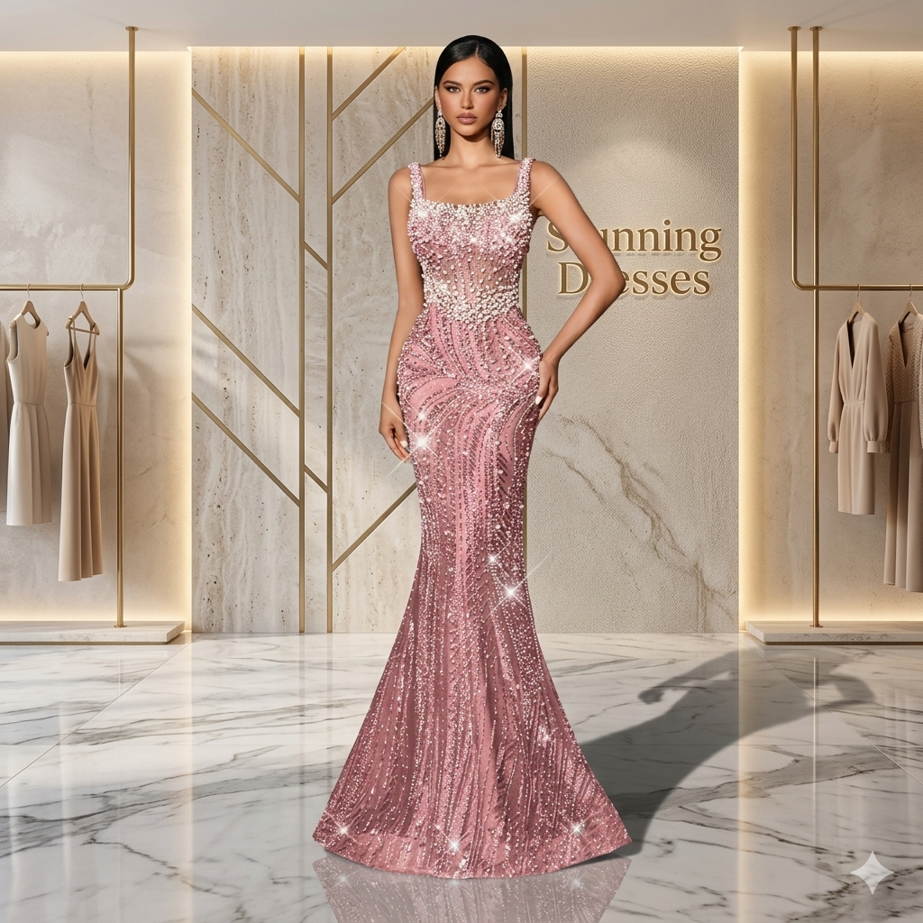 Luxury Sequin Beaded Backless Mermaid Dress – Elegant Sleeveless Wedding & Spring Party Gown
