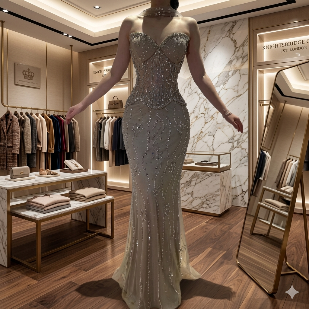 SDE5006 Stunning Luxury Nude Beaded Mermaid Evening Dress for Women Party | Customized Formal Gown