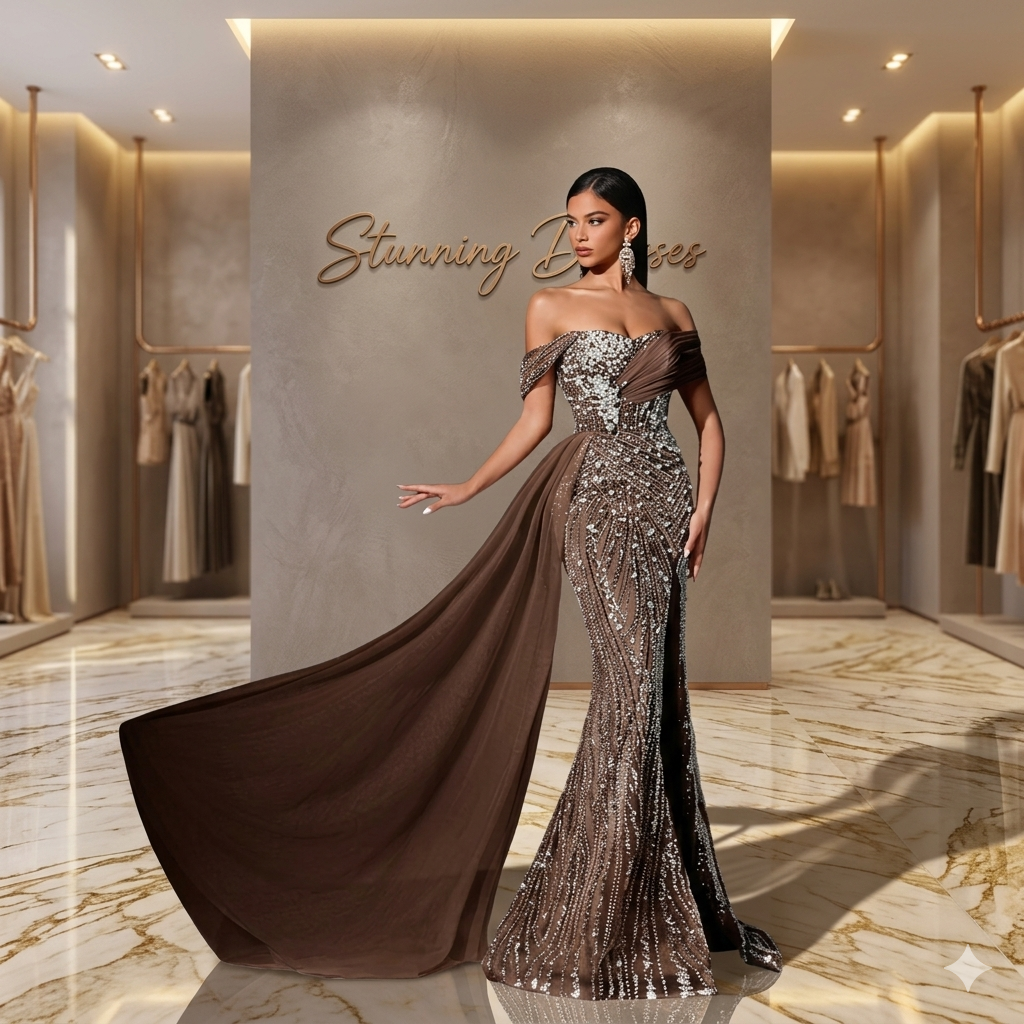 SDE3231 Fairy Style Pink Sequin Mermaid Evening Dress – Off Shoulder High Slit Wedding & Party Gown for Women