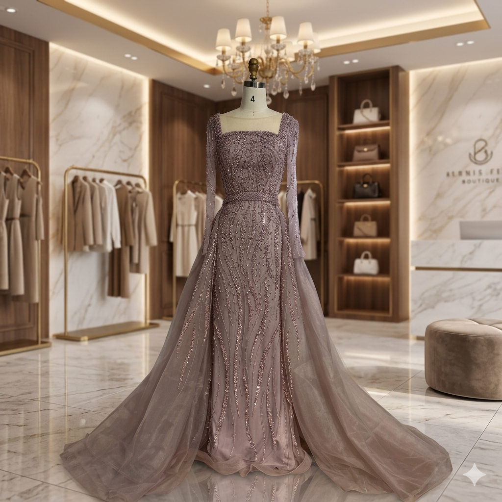 SDE5005 Stunning Arabic Green Overskirt Mermaid Beaded Evening Dress Luxury Gown for Formal Occasion | Custom Made