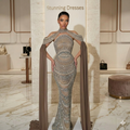 SDE5012 Luxury Kosovo Beaded Evening Dress Gown with Cape for Wedding Party