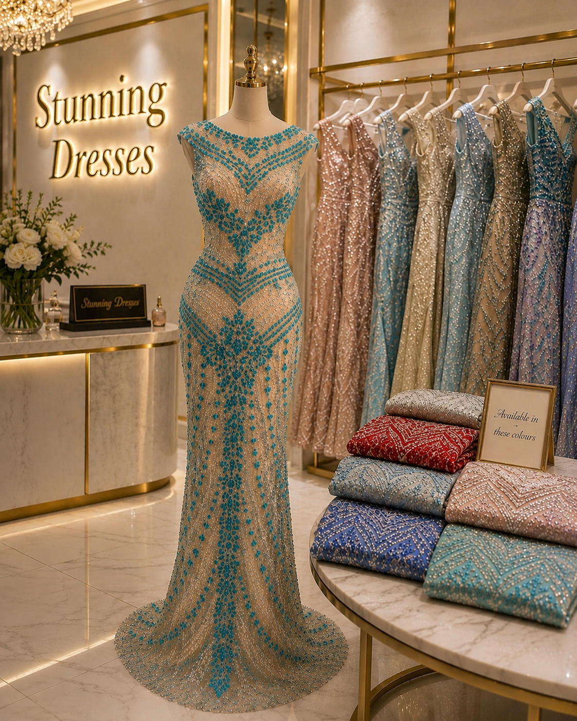 SDE3240 – Celestial Turquoise Crystal Couture Gown