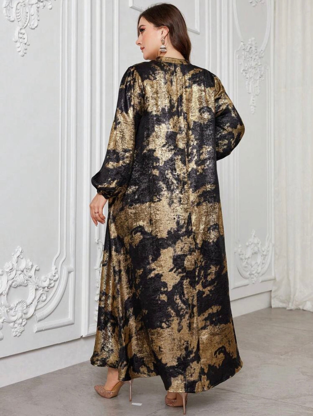 SDD4007 Navy Gold Metallic Maxi Dress full length