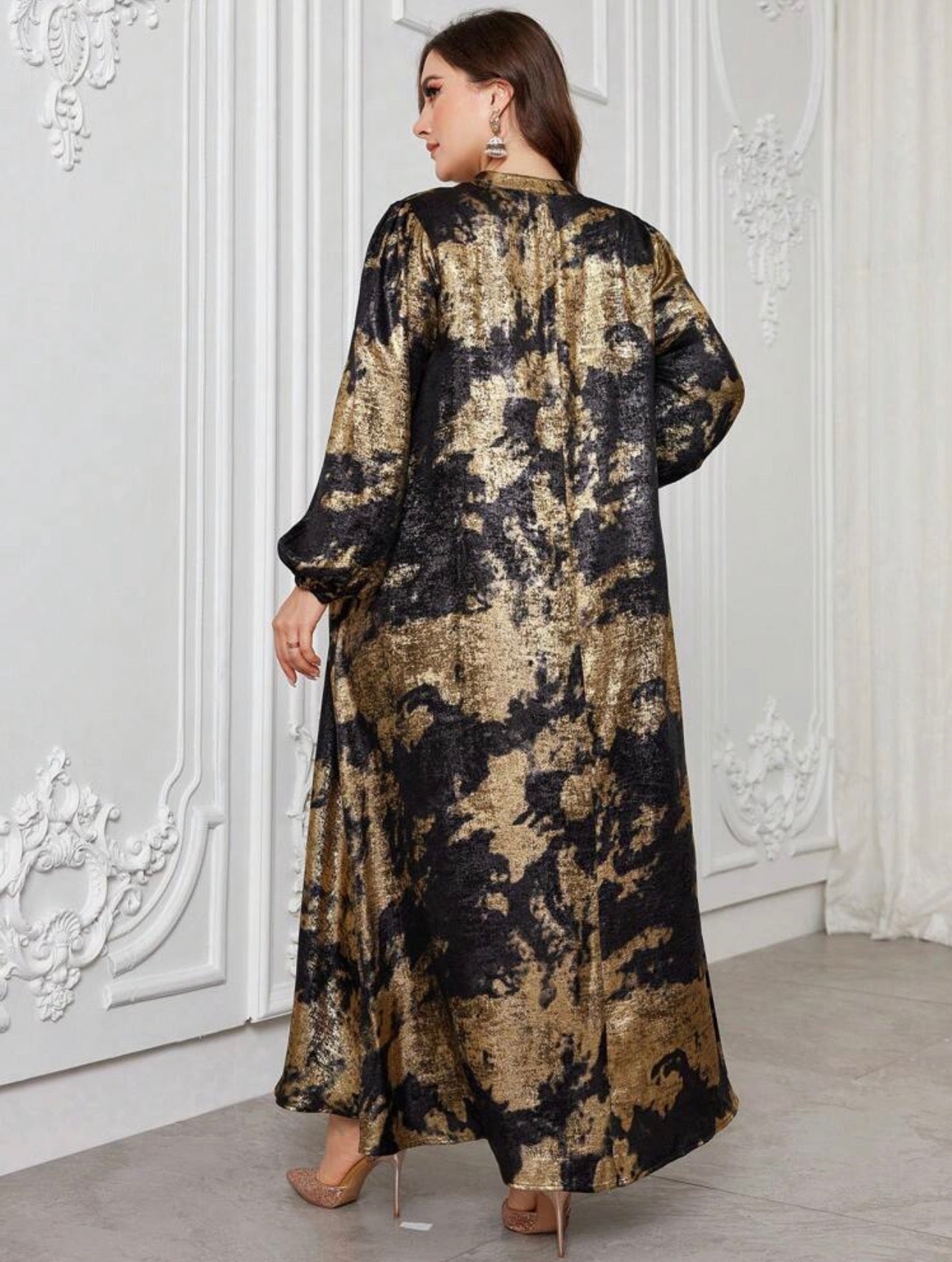 SDD4007 Navy Gold Metallic Maxi Dress full length