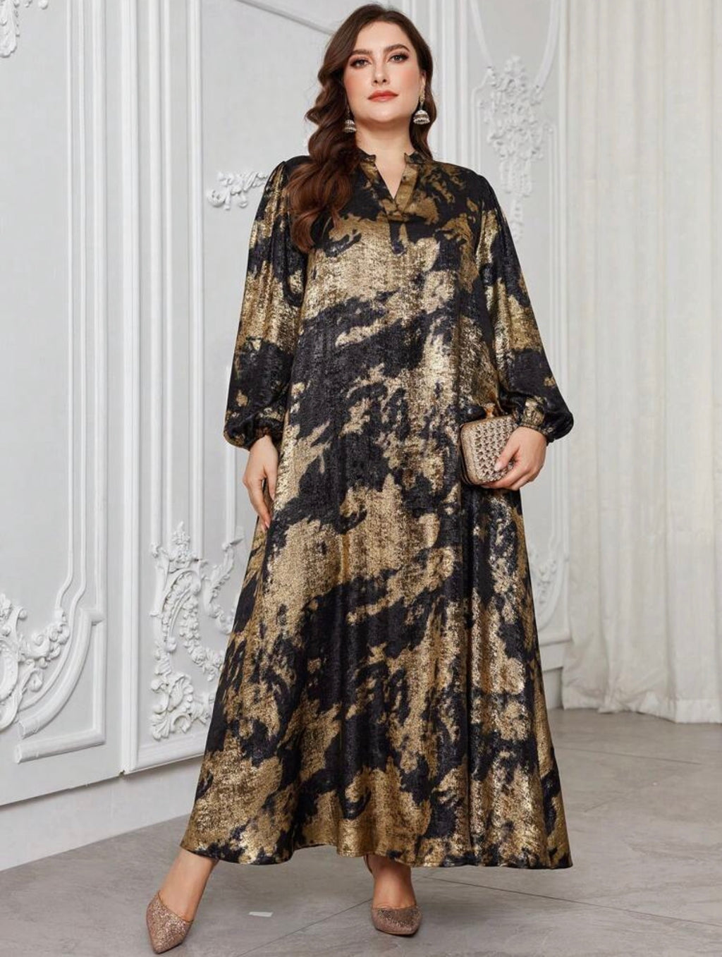 SDD4007 Navy Gold Metallic Maxi Dress back view