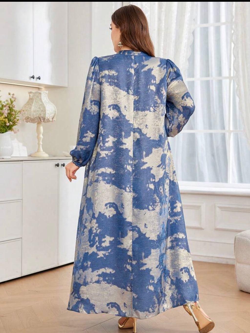 SDD4007 Navy Gold Metallic Maxi Dress standing pose