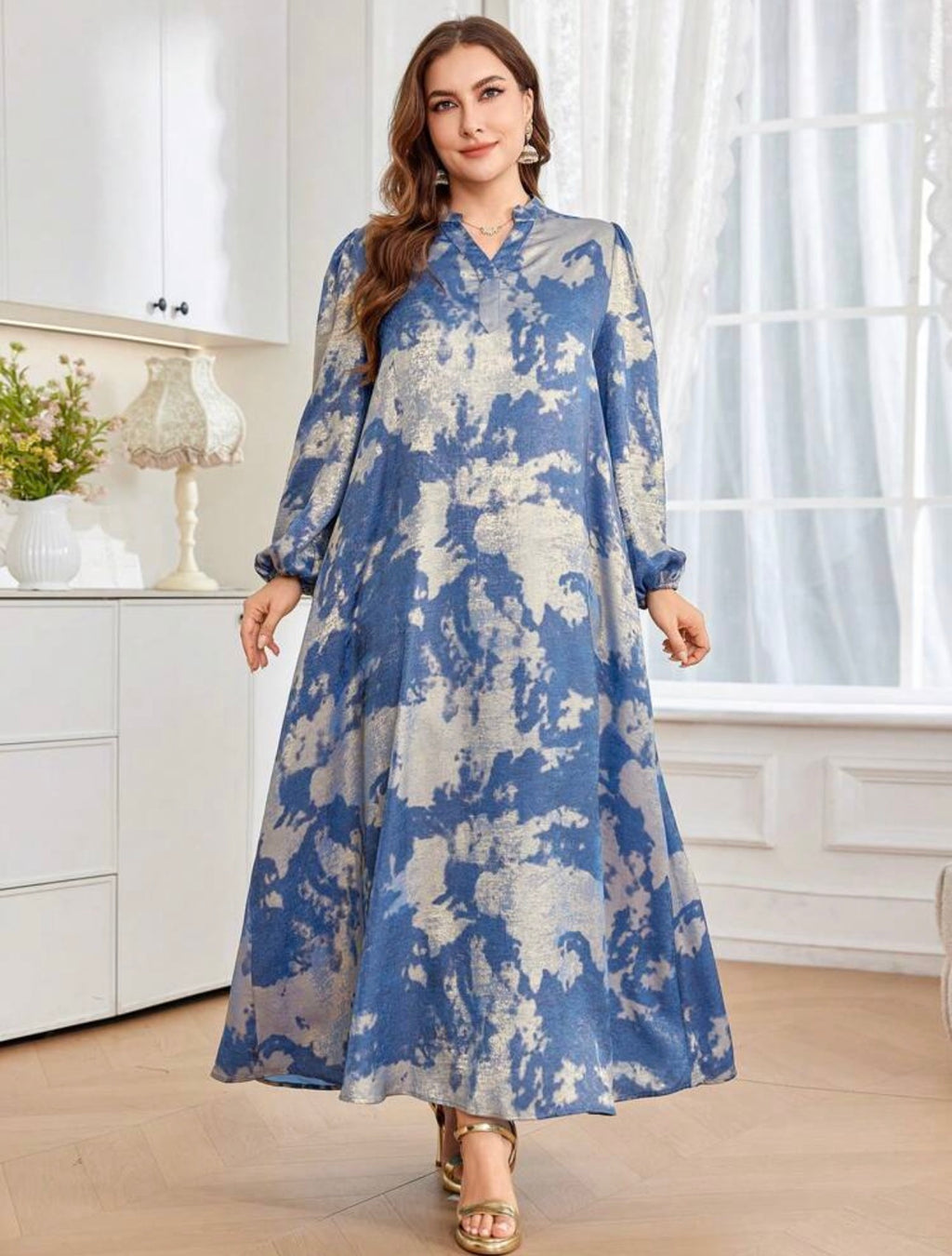 SDD4007 Navy Gold Metallic Maxi Dress editorial
