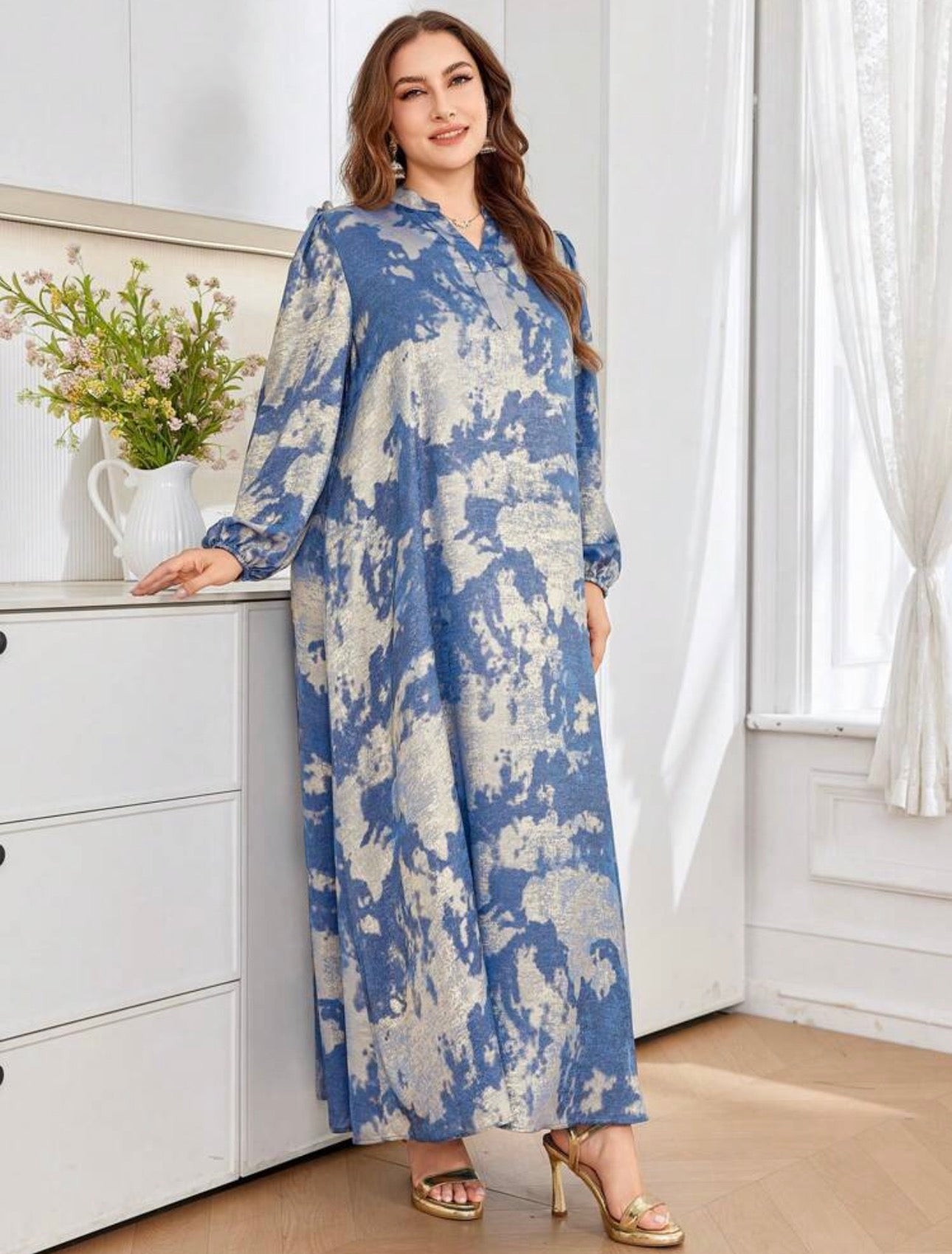 SDD4007 Navy Gold Metallic Maxi Dress lifestyle