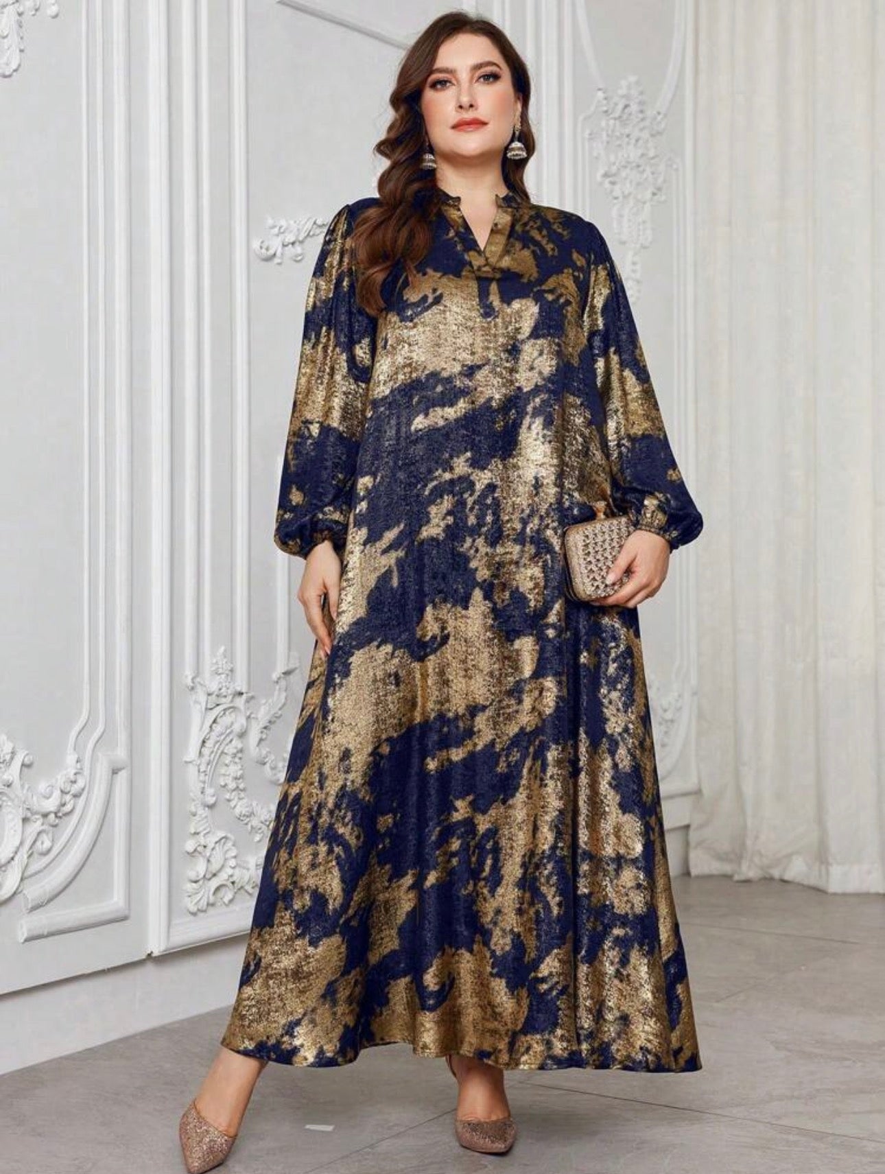 SDD4007 Blue Silver Metallic Maxi Dress full length