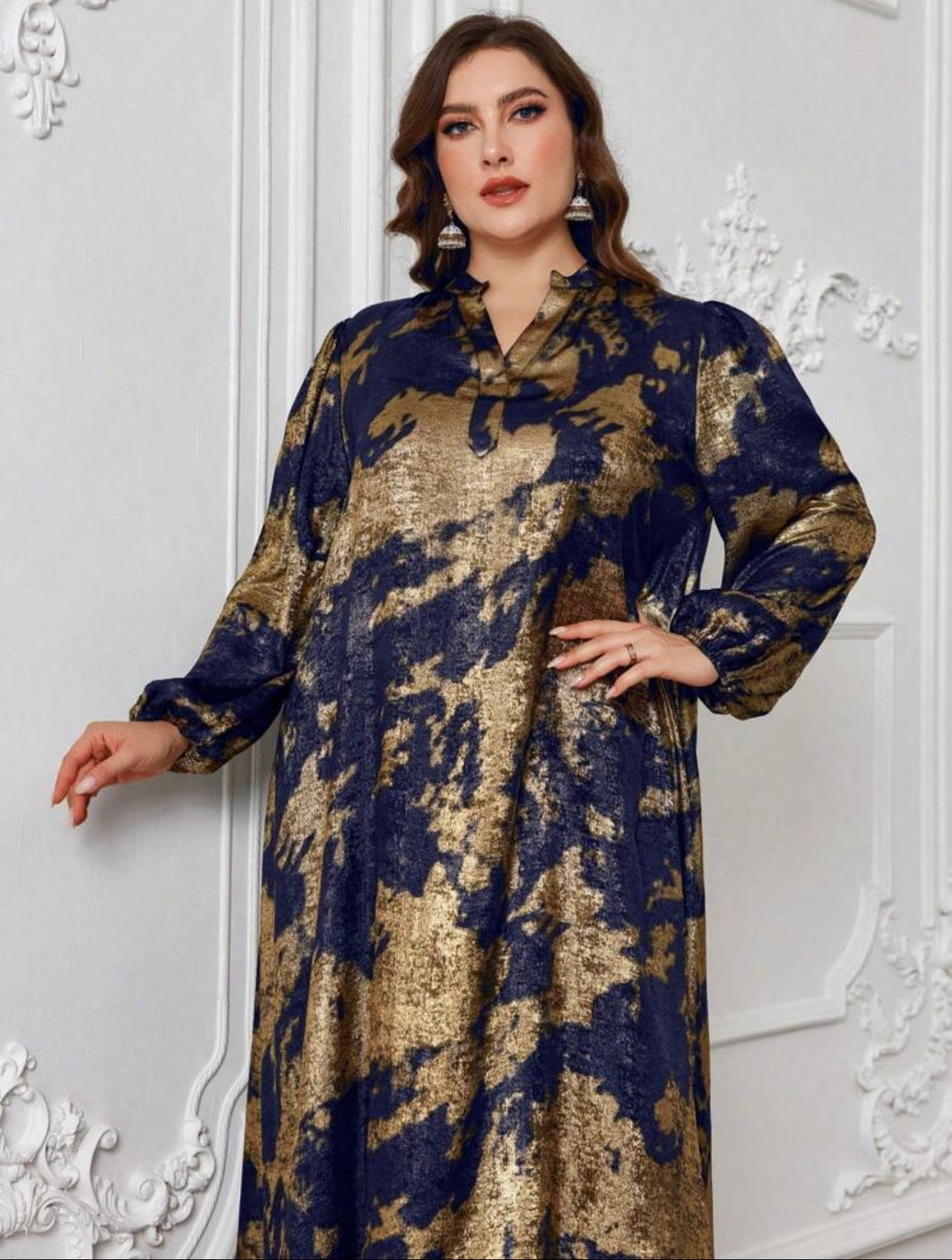 SDD4007 Blue Silver Metallic Maxi Dress side view