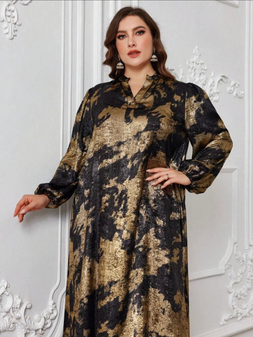 SDD4007 Navy Gold Metallic Maxi Dress front view