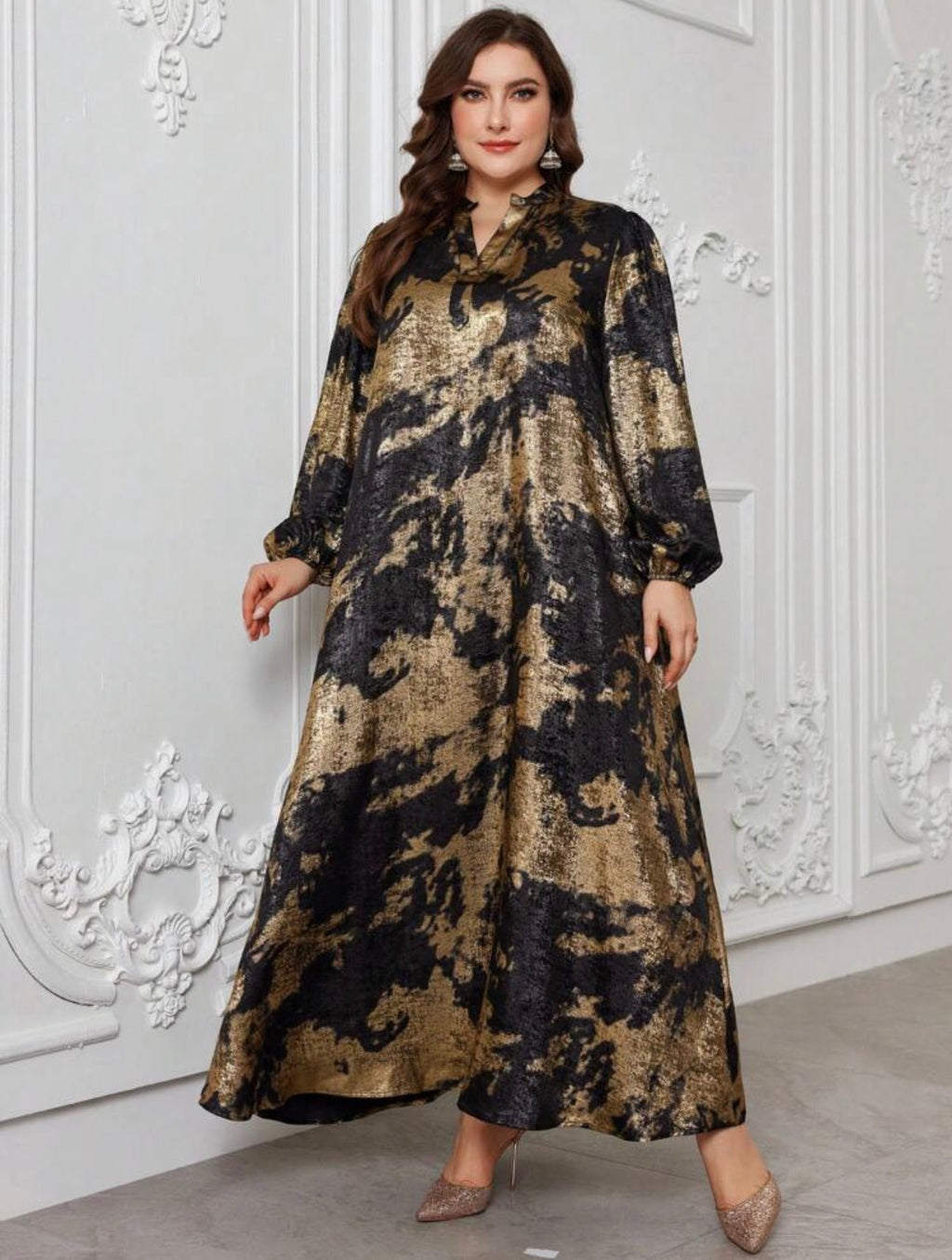 SDD4007 Navy Gold Metallic Maxi Dress close up
