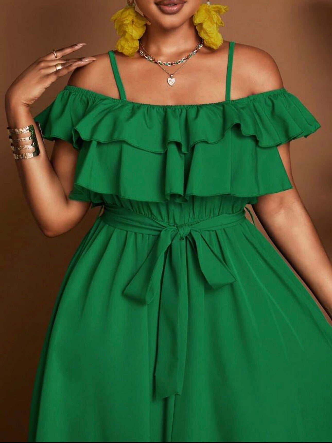 Cold Shoulder Ruffle Maxi Dress in Yellow - back view