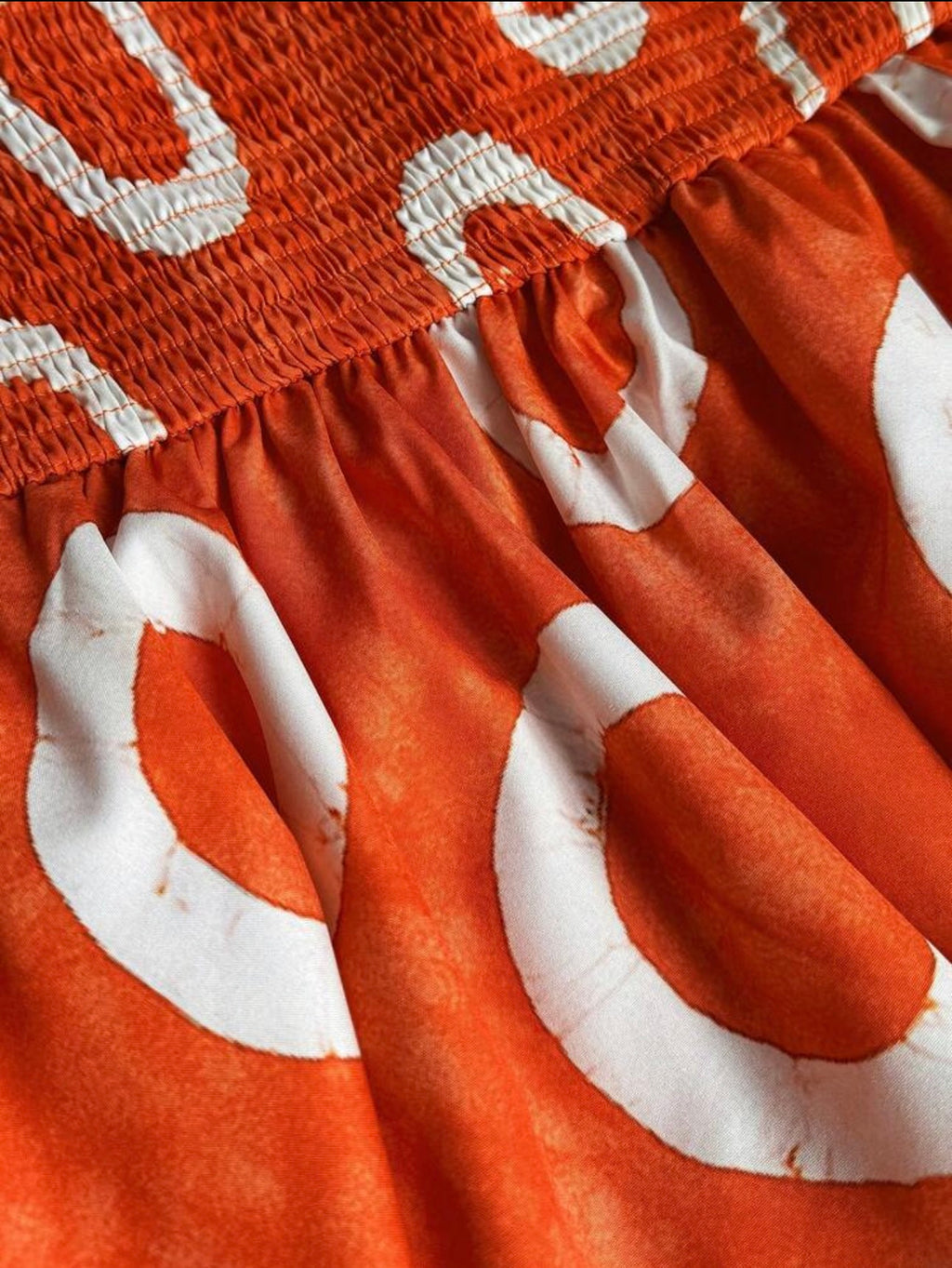 Orange Circle Print Halter Neck Tiered Maxi Dress - fabric smocked waist detail