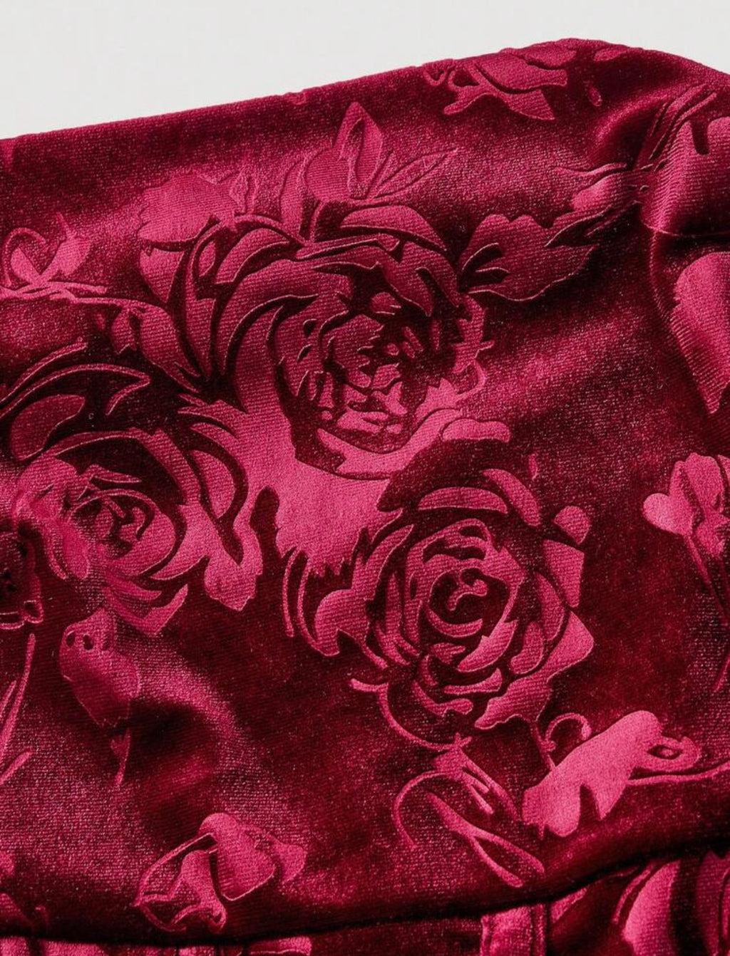 Burgundy Velvet Embossed Rose Midi Dress - mannequin full length