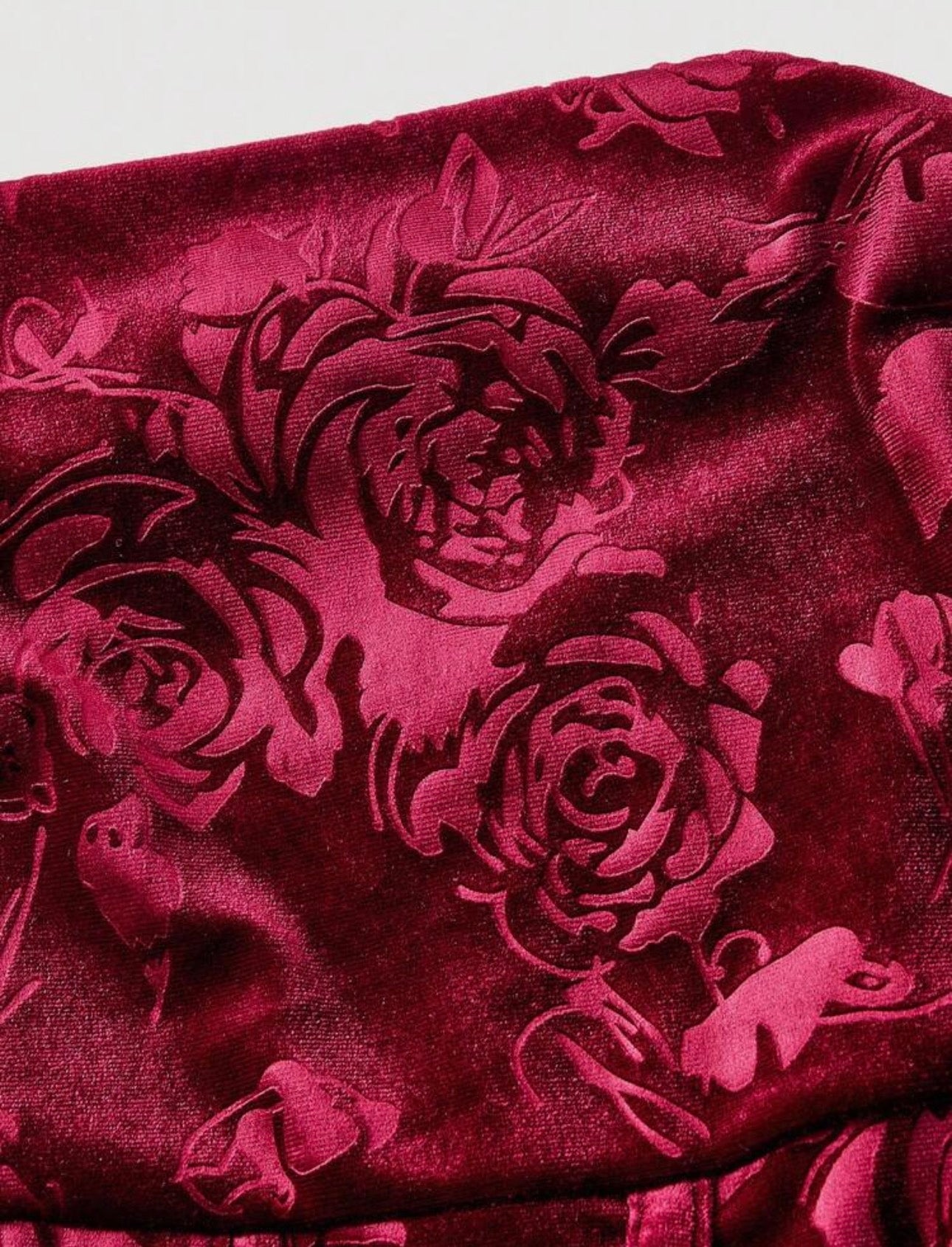 Burgundy Velvet Embossed Rose Midi Dress - mannequin full length