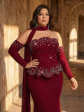 SD3275b Luxury Burgundy Embellished Evening Gown