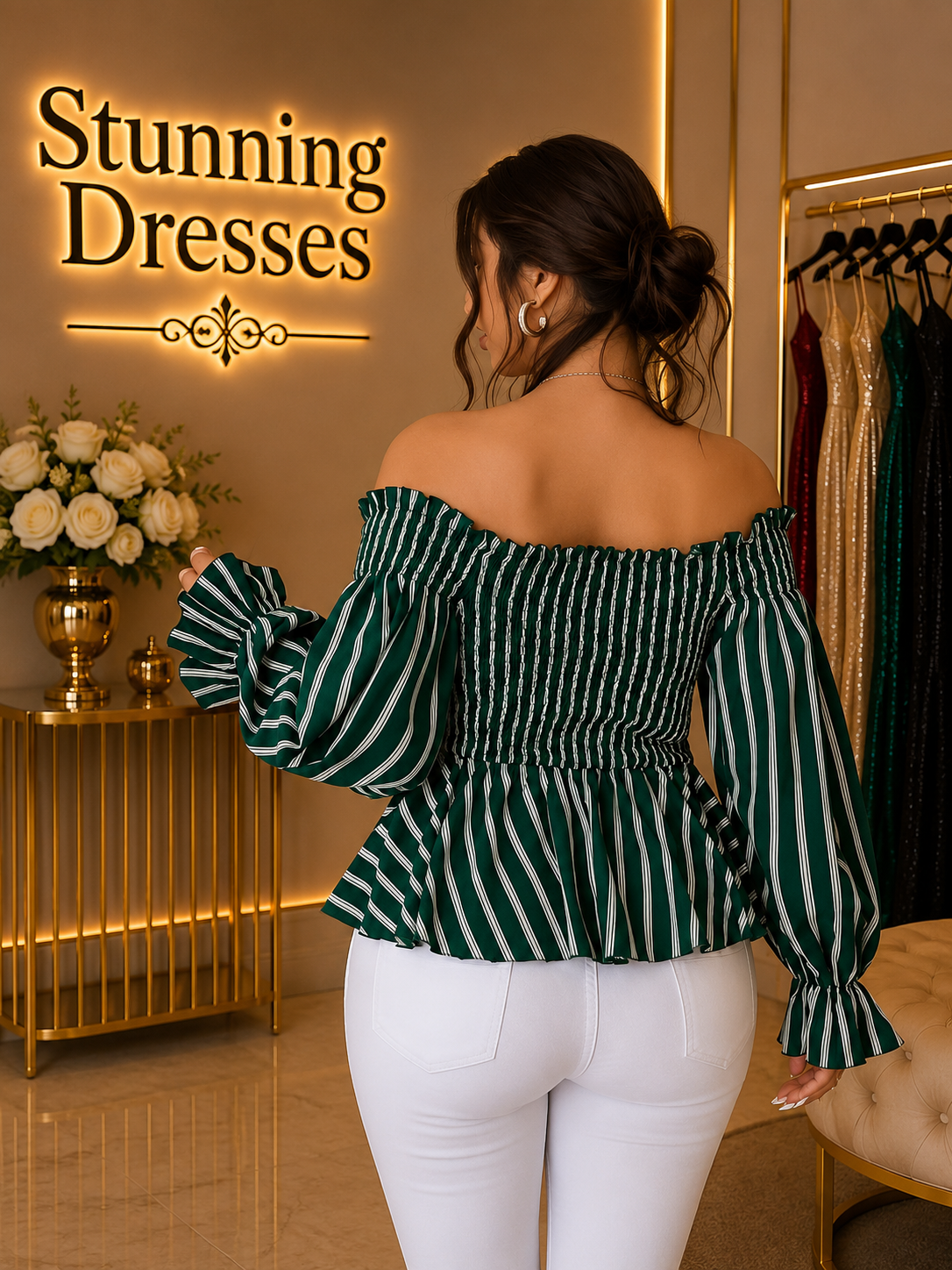 SDD4007 Off-Shoulder Striped Peplum Top – Multiple Colours Available