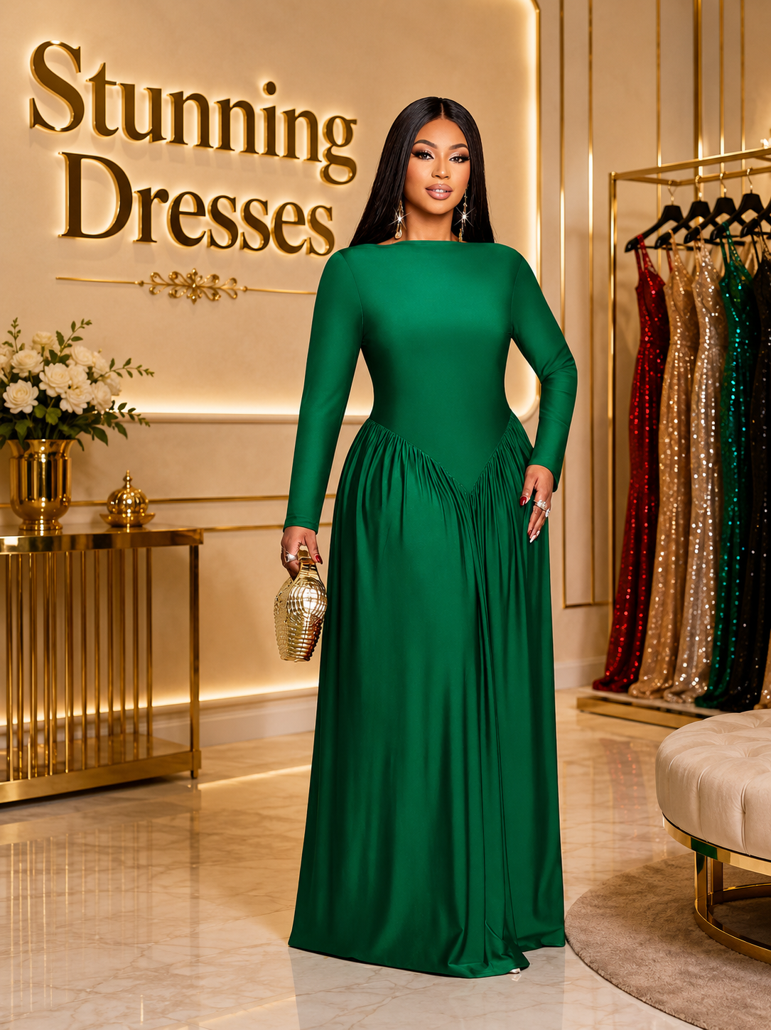 SDD4006 – Emerald Green Elegant Maxi Dress