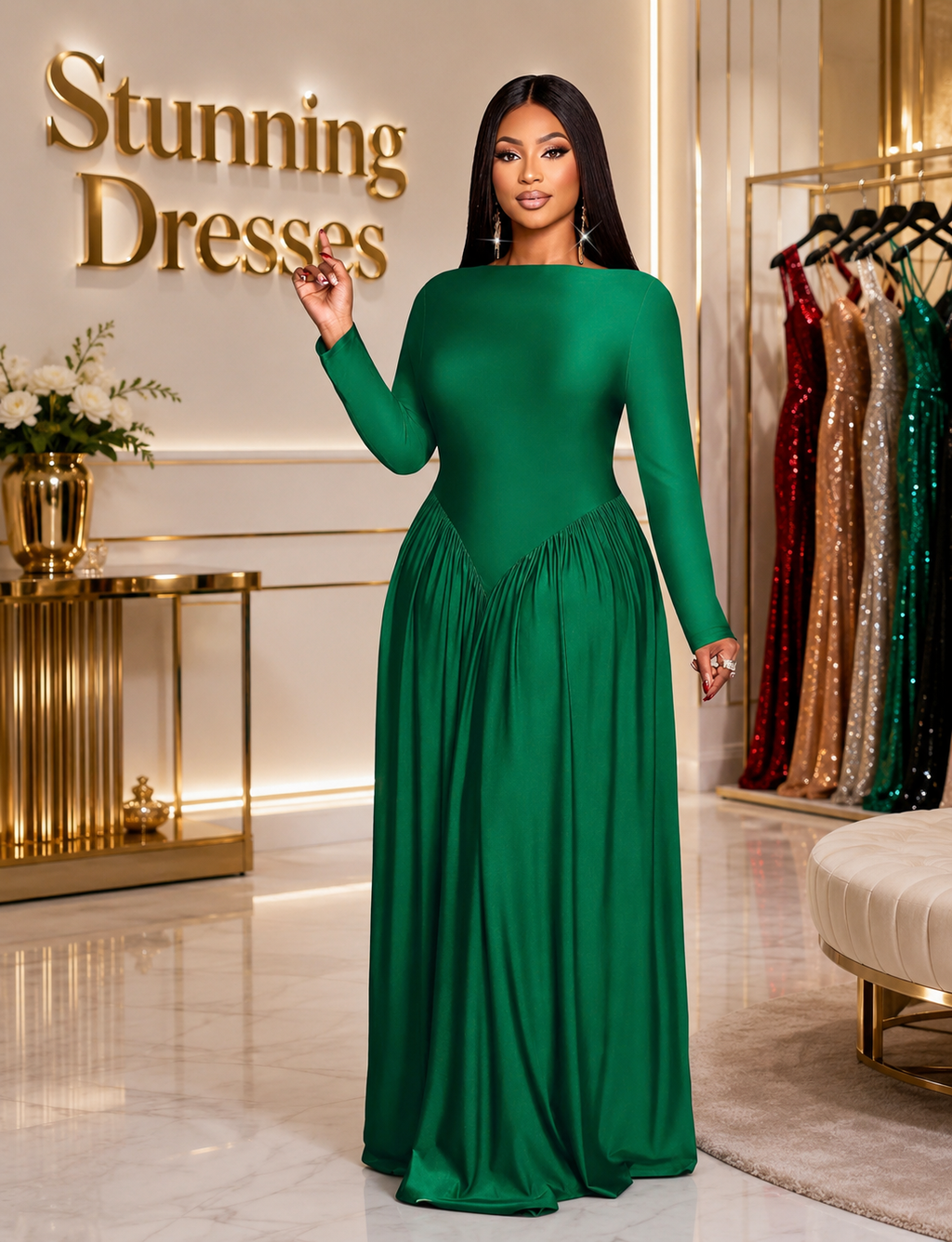 SDD4006 – Emerald Green Elegant Maxi Dress