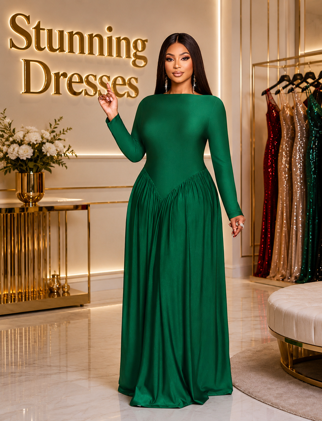 SDD4006 – Emerald Green Elegant Maxi Dress