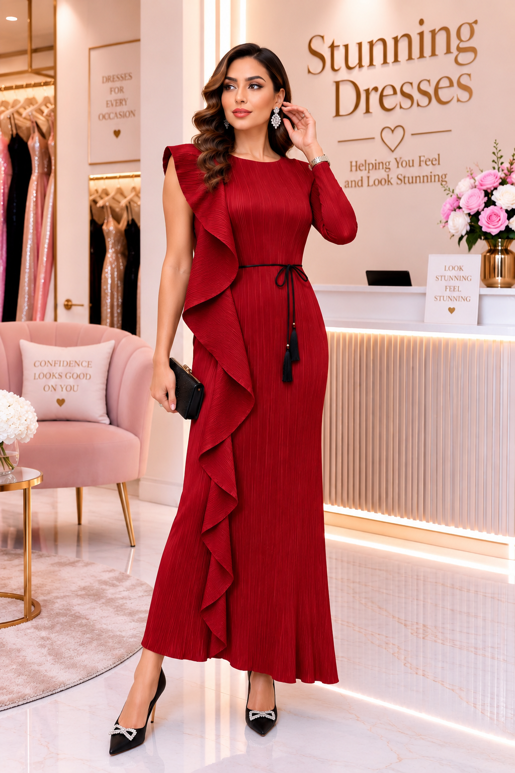 Asymmetric One-Sleeve Ruffle Maxi Dress | SDD4013