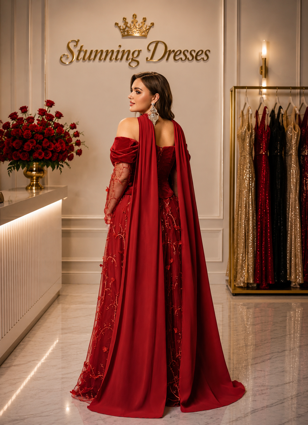SDE3290 Scarlet Romance Off-Shoulder Embellished Evening Gown