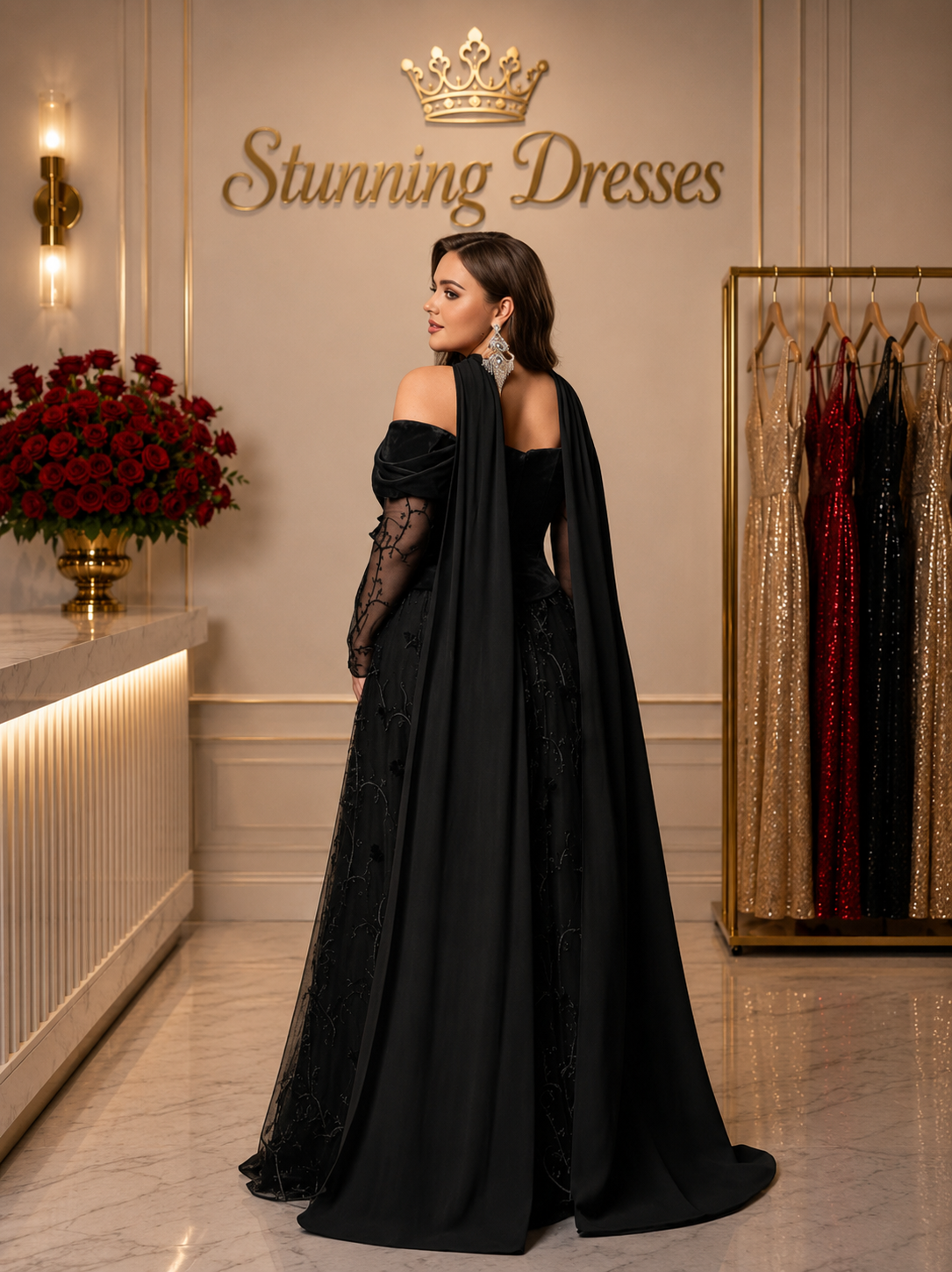 SDE3290 Scarlet Romance Off-Shoulder Embellished Evening Gown