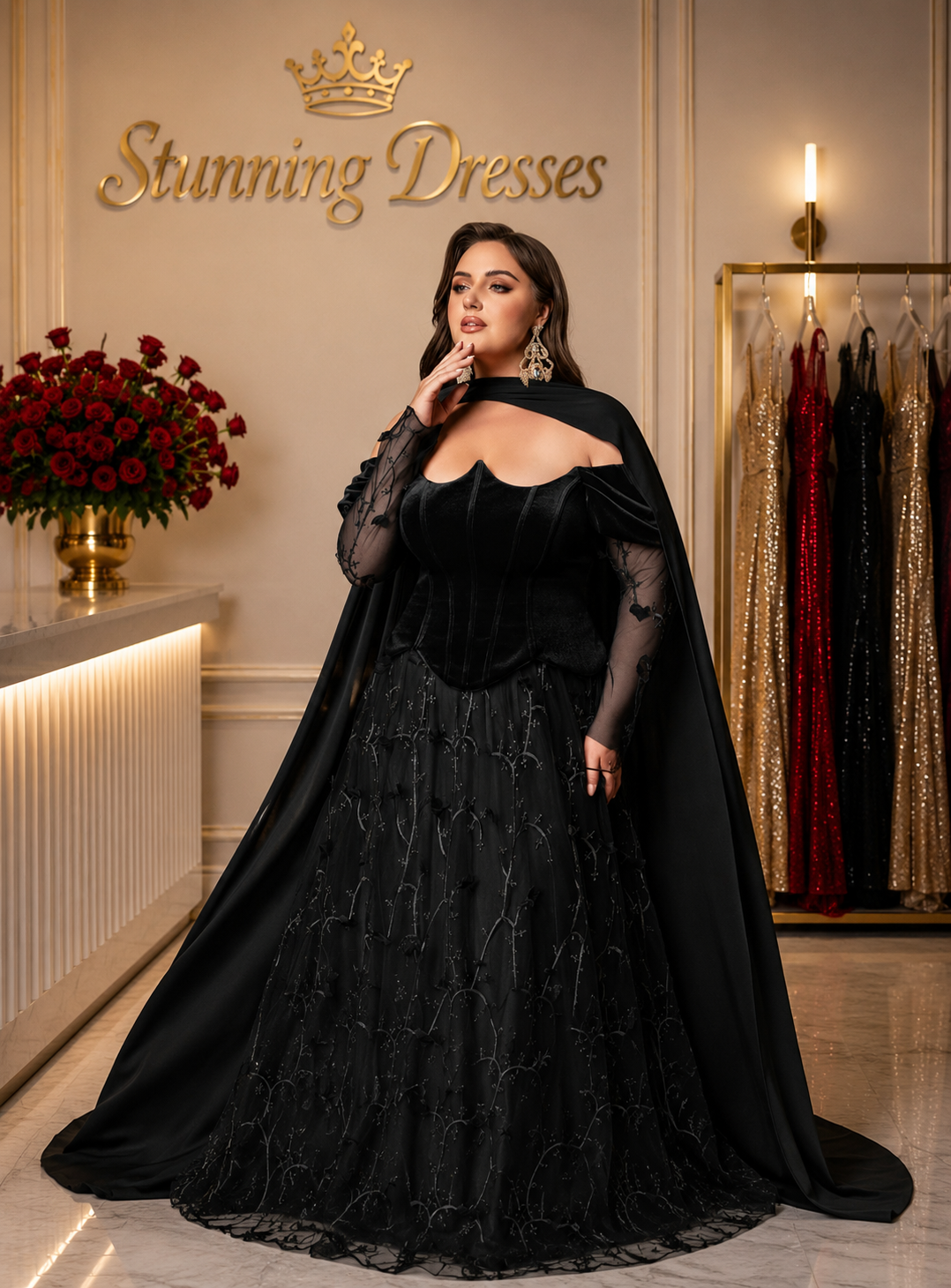 SDE3290 Scarlet Romance Off-Shoulder Embellished Evening Gown