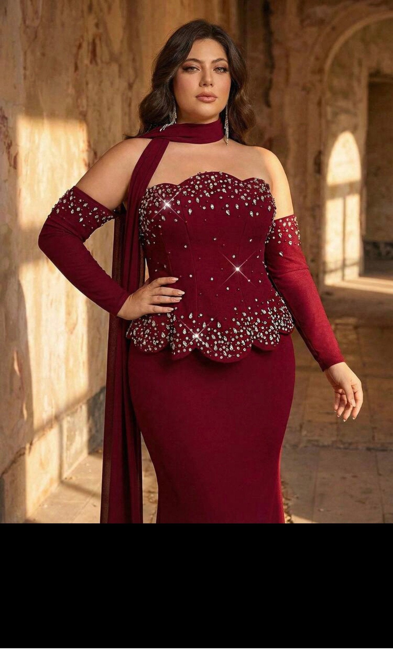 SD3275 Ruby Royale Embellished Off-Shoulder Evening Gown image 2