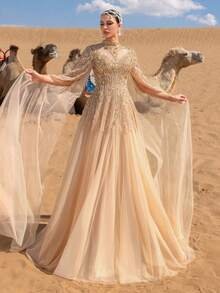 SD3212 Semi-High Neck Dense Beaded Gown image 4