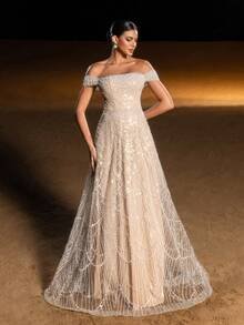SD3216 Off-Shoulder Shimmering Fish Tail Gown image 5
