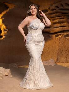 SD3244 One-Shoulder Beaded Sequin Mermaid Gown image 8