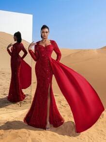 SD3227 Sweetheart Neck Draped Side Beaded Gown image 5