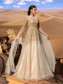 SD3228 Corseted Beaded Gown with Sheer Tulle Sleeves image 7